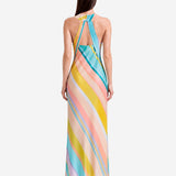 PASTEL STRIPES SILK CROSS-NECK DRESS
