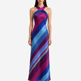 STRIPES SILK CROSS-NECK DRESS