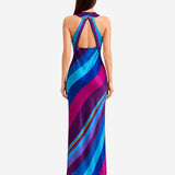 STRIPES SILK CROSS-NECK DRESS