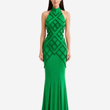 SIGNATURE GREEN POMPOM APPLIQUE DRESS
