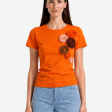 FLOWERS RIBBONED ORANGE T-SHIRT
