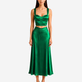 ZÖLD SELYEM CROP TOP