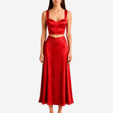 RED SILK CROP TOP