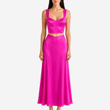 PINK SILK MIDI SKIRT