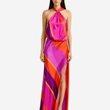 SUNSET STRIPES BACKLESS SILK DRESS