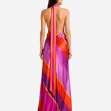 SUNSET STRIPES BACKLESS SILK DRESS