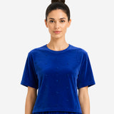 COZY VELVET BLUE SHORT SLEEVE TOP