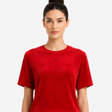 COZY VELVET RED SHORT SLEEVE TOP