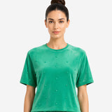 COZY VELVET GREEN SHORT SLEEVE TOP