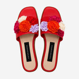 RED FLOWERS RIBBONED SLIPPERS