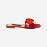RED FLOWERS RIBBONED SLIPPERS