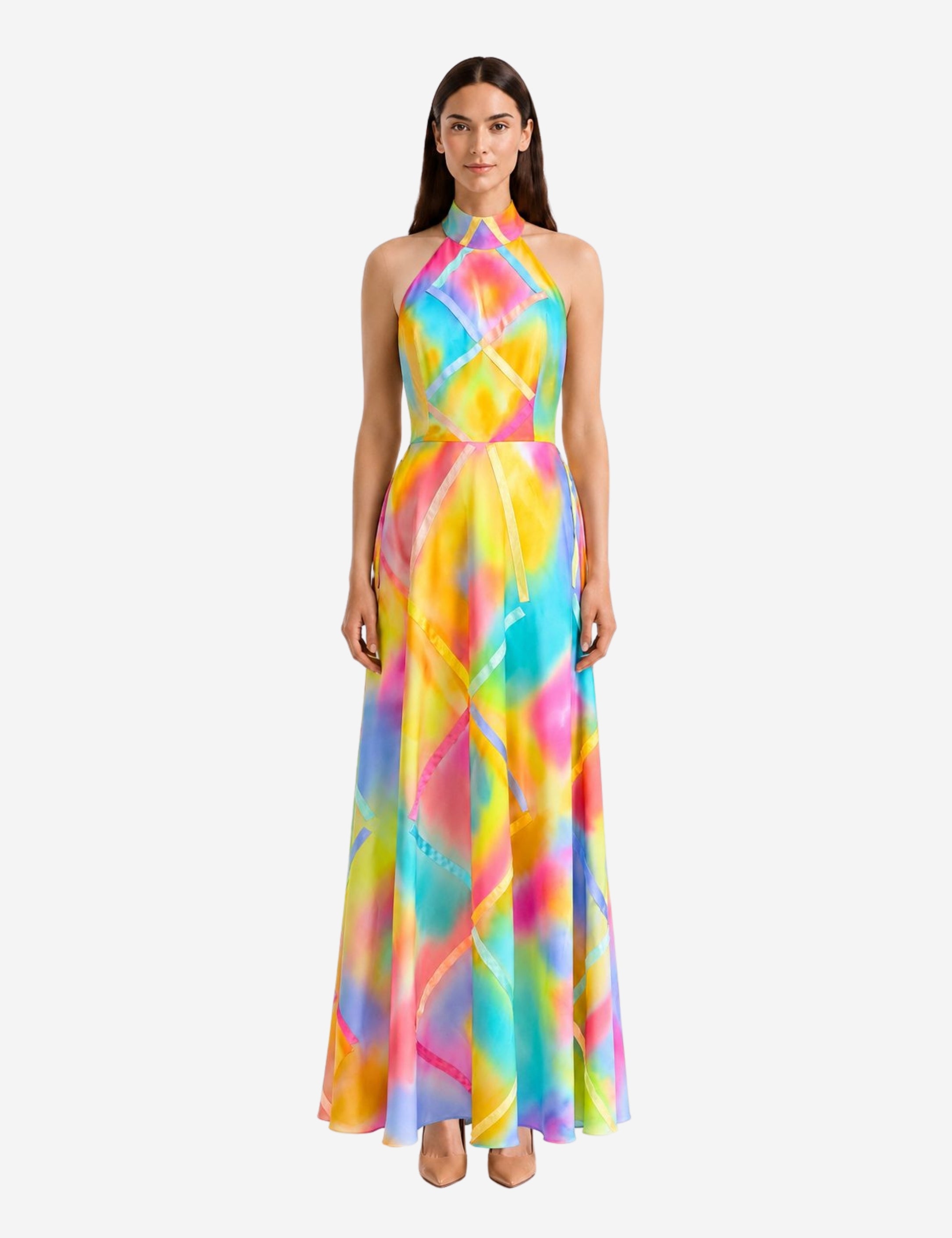 HAND-PAINTED AND RIBBONED EVENING DRESS