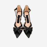 BLACK LEATHER HIGH HEEL SANDALS