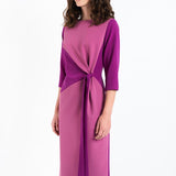 PURPLE TIE-FRONT MIDI DRESS