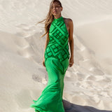 SIGNATURE GREEN POMPOM APPLIQUE DRESS