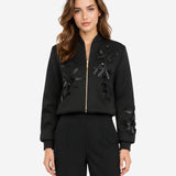 BLACK NEOPRENE RIBBONED BOMBER