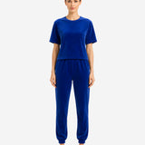 COZY VELVET BLUE SHORT SLEEVE TOP