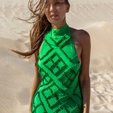 SIGNATURE GREEN POMPOM APPLIQUE DRESS