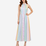 PASTEL STRIPES SILK SLEEVELESS SHIRT DRESS