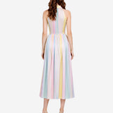 PASTEL STRIPES SILK SLEEVELESS SHIRT DRESS