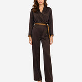 BROWN JUMPSUIT WITH SILK RIBBONS
