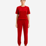 COZY VELVET RED SHORT SLEEVE TOP
