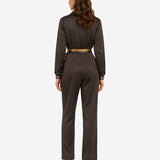 BROWN JUMPSUIT WITH SILK RIBBONS