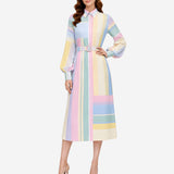 PASTEL STRIPES SILK SHIRT DRESS