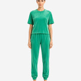 COZY VELVET GREEN SHORT SLEEVE TOP