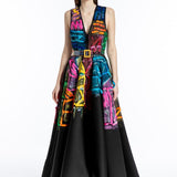 SIGNATURE HAND-PAINTED RIBBONED EVENING DRESS