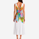HAND-PAINTED AND RIBBONED MIDI DRESS
