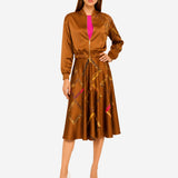 BRONZE HAND-PAINTED AND RIBBONED SATIN BOMBER JACKET