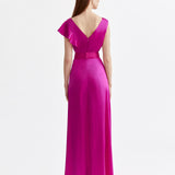 MAGENTA SILK MAXI DRESS WITH RUFFLE