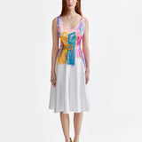 ABSTRACTION HAND-PAINTED AND RIBBONED DRESS