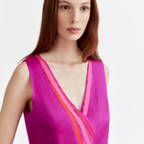 MAGENTA SILK DRESS WITH RIBBON DETAILS