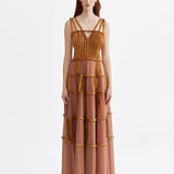 BROWN RIBBONED MAXI DRESS