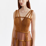 BROWN RIBBONED MAXI DRESS