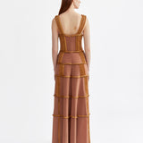 BROWN RIBBONED MAXI DRESS
