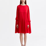 RED LONG-SLEEVED SILK DRESS