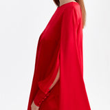 RED LONG-SLEEVED SILK DRESS