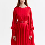 RED LONG-SLEEVED SILK DRESS