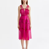 MAGENTA RIBBONED MIDI DRESS