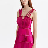 MAGENTA RIBBONED MIDI DRESS