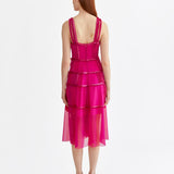 MAGENTA RIBBONED MIDI DRESS