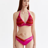SIGNATURE VV HAND RIBBONED PINK-RED TRIANGLE BIKINI