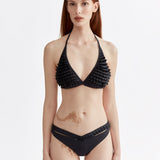 SIGNATURE VV HAND RIBBONED BLACK TRIANGLE BIKINI
