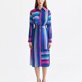 STRIPES PRINTED SILK SHIRT DRESS