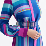 STRIPES PRINTED SILK SHIRT DRESS