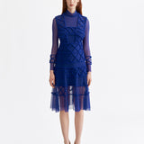 SIGNATURE ROYAL BLUE POM-POM APPLIQUÉ DRESS