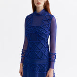 SIGNATURE ROYAL BLUE POM-POM APPLIQUÉ DRESS